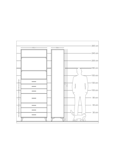 Arges Dolap 3 Raflı 7 Çekmeceli 88x30x243 Çam-antrasit Atlas Çam