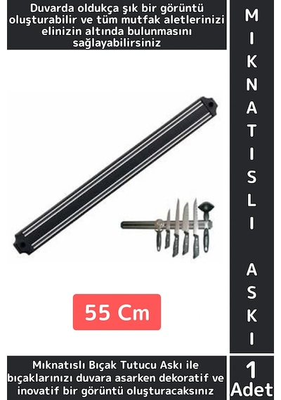 Dayanıklı Kolay Montaj Güvenilir Metal Mutfak Aletleri Çok Şık Pratik Mıknatıslı Bıçak Askısı 55 Cm