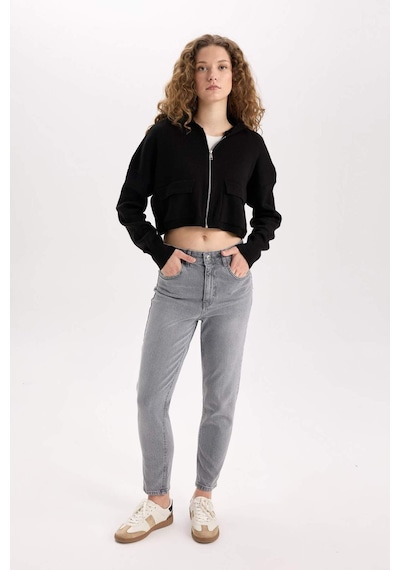 DeFacto Regular Fit Kapüşonlu Basic Düz Fermuarlı Triko Hırka E2270AXNSBK81 Siyah