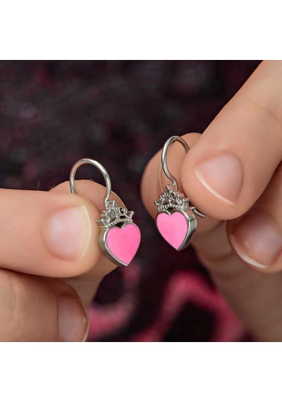 Gümüş Pembe Kalp Sallantılı Çocuk Küpe Çok Renkli