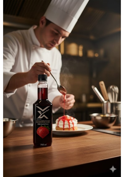 Çilek Aromalı Konsantre Şurup 700 Ml Kokteyl, Kahve, Smoothie Ve Tatlılar İçin Profesyonel Kullanım