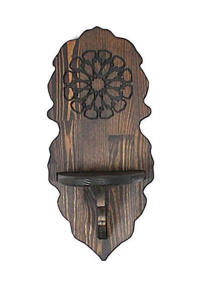 Ahşap Oymalı Kavukluk Lambalık Raf 50x22x16 Cm. Siyah