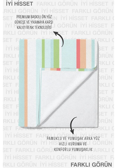 Çizgili Pastel Renkli Mikrofiber Plaj Havlusu - Akdeniz Stil Havuz Deniz Banyo Sahil Örtüsü Berrak Porselen