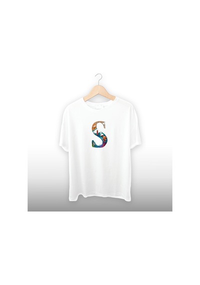 S Harfi Detaylı Unisex Tişört Beyaz