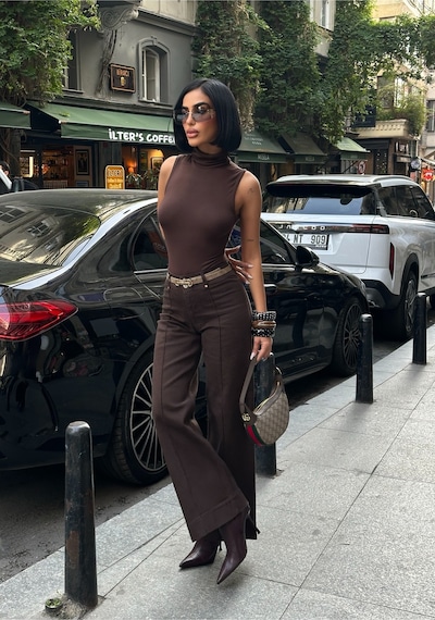 Meecy Kadın Baggy Jean Yüksek Bel Palazzo Esnek Kot Pantolon Brownkahve Brownkahve
