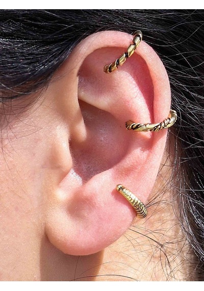 Vintage Antik 3'lü Deliksiz Ear Cuff Ayarlanabilir Kıkırdak Küpe Seti Eukk7 Sarı