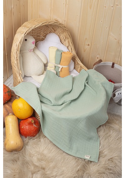 3'lü Çok Amaçlı Müslin Bez, Örtü, Battaniye Seti Unisex Renkli %100 Pamuk - 75x75 Cm