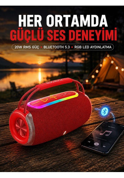 Suya Dayanıklı 20w Rgb Hoparlör Bluetooth, Usb, Sd Kart Ve Aux Girişli - Lisinya