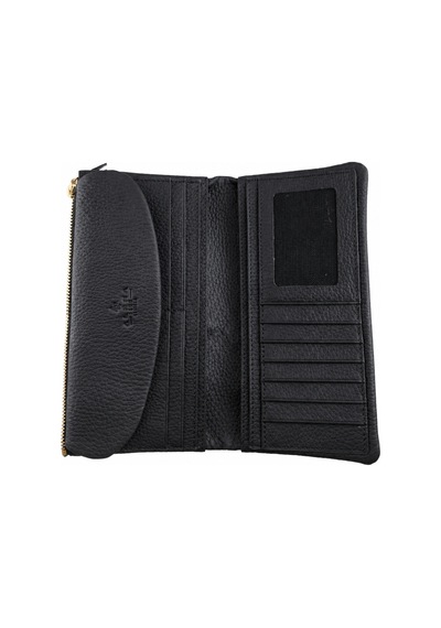 Alphaclub Bag Kadın Hakiki Deri Siyah Çok Bölmeli Fermuarlı Uzun Cüzdan