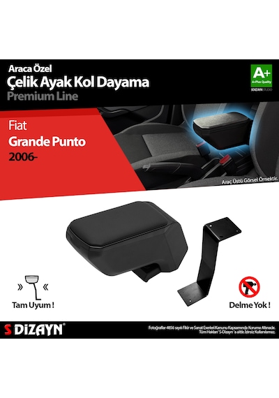 S-Dizayn Fiat Punto Kol Dayama Kolçak Çelik Ayaklı ABS Siyah
