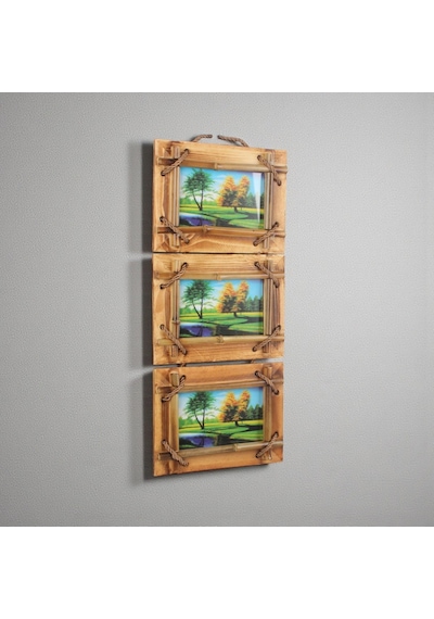El Yapımı Doğal Ahşap 3 Lü Bambu Bamboo Fotoğraf Çerçevesi Dekoratif Ev Ofis Hediyesi Duvar Süsü - 3