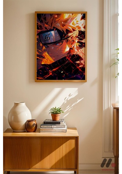 Naruto Ateş Çakra Anime Poster, Ahşap Çerçeveli Duvar Tablosu - Anime Severlere Özel Hediye
