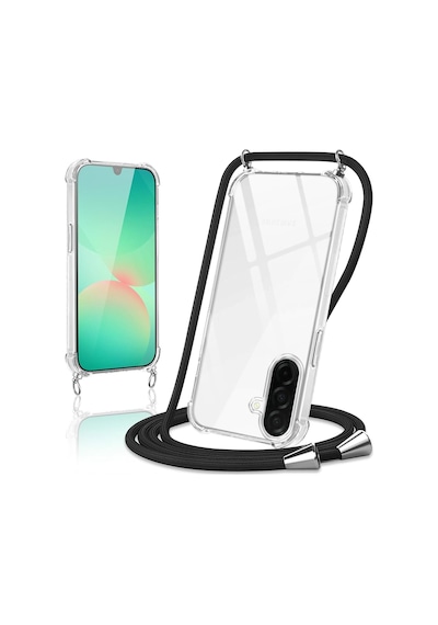 Teknomoda Samsung Galaxy A57 İle Uyumlu Kılıf Boyun Omuz Askılı İpli Anti Şok Korumalı Şeffaf Silikon Siyah İpli Renksiz/şeffaf