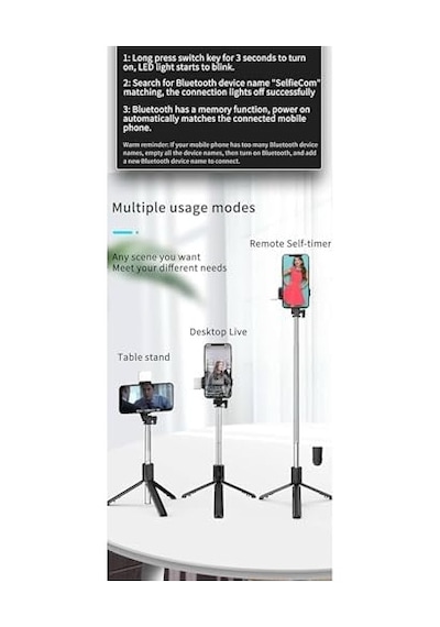 Işıklı Bluetooth Selfie Çubuğu Tripod - Uzaktan Kumandalı, Taşınabilir, Uzatılabilir, Tüm Telefonlarla Uyumlu, Vlog Ve Video Çekimi İçin Ideal