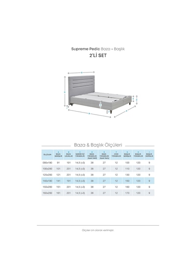 Yataş Bedding Supreme Pedic Baza - Başlık Set -  Mavi 120x200