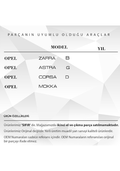 Opel Astra H, Corsa D, Zafira B, Mokka için İç Tavan Aydınlatma L