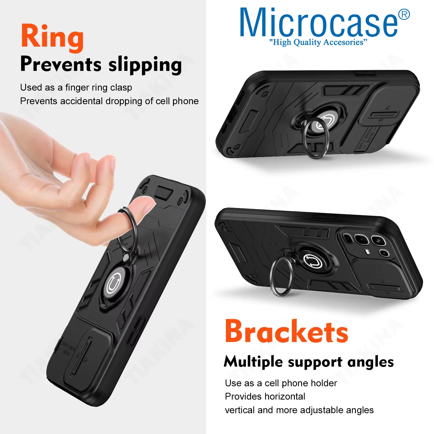 Microcase Infinix Note 50 / 50 Pro Kamera Kapaklı Yüzük Tutuculu Kılıf Al5355 Siyah