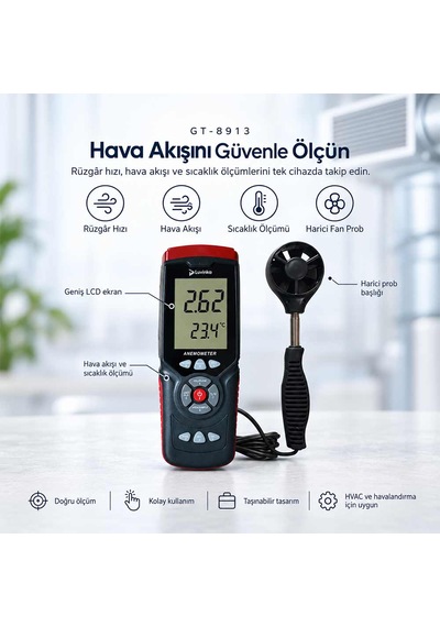 Luvinka Gt-8913 Rüzgâr Hızı Ve Hava Akışı Ölçüm Cihazı Anemometre