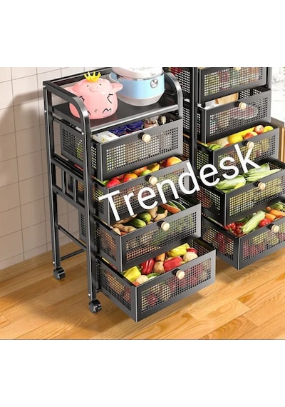 Trendesk 4 Katlı Metal Beyaz Çekmeceli Tekerlekli Patates Soğan Sepeti Sebze Meyve Sepeti Sebzelik