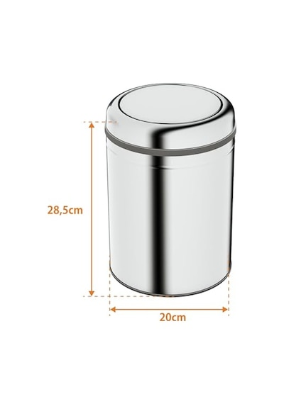 Aqua Bagno Basic Çöp Kovası - Sallanır Kapaklı 8 L, Parlak Krom Paslanmaz Çok Renkli