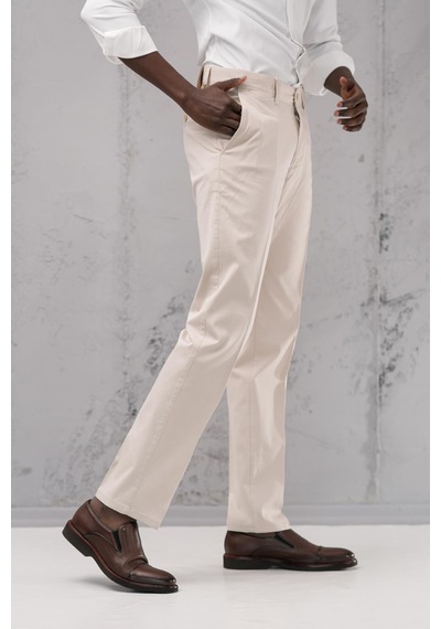 Notra Regular Fit Pamuklu Yan Cep Klasik Yazlık Gabardin Pantolon Krem