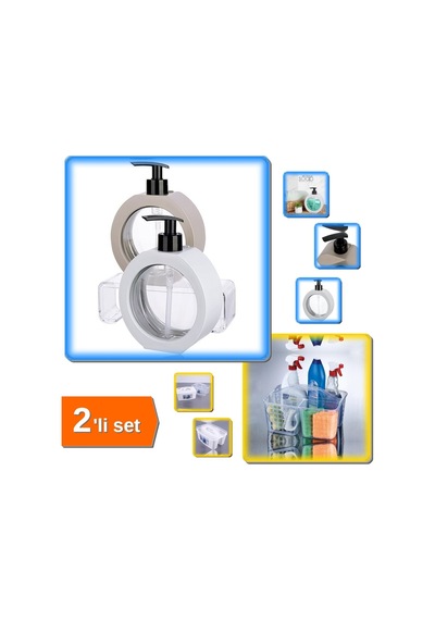 Buççin Online Mağaza 350 Ml Tezgah Üstü Sabunluk + Beyaz Caddy Bölmeli Düzenleyici Sepet - Mutfak Ve Banyo 2li Set Y61b2g Çok Renkli