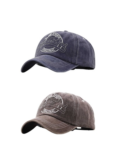 Tezzgelsin Unisex Eskitme Rock Shark Nakışlı Ayarlanabilir Beyzbol Kep Şapka 2'li Set Lacivert - Kahverengi