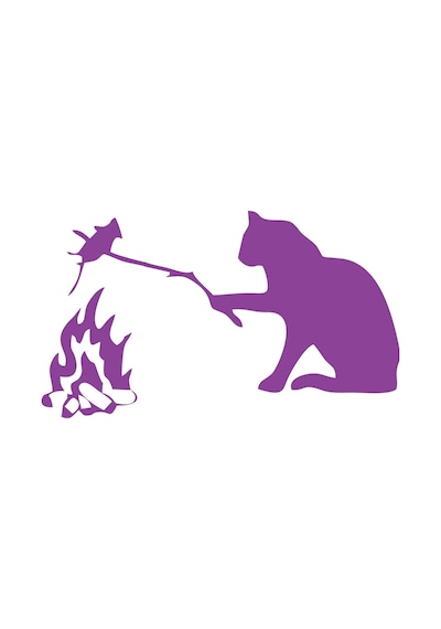 Kamp Yapan Kedi Araba Sticker 17x17 Cm Mor