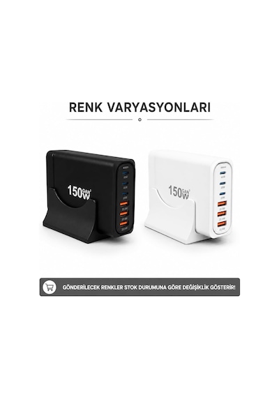 150w Gan Hızlı Şarj İstasyonu, 6 Portlu Masaüstü Şarj Aleti, 3 Usb-c Type-c Ve 3 Usb-a Girişli Çoklu Adaptör, Telefon Tablet Laptop İçin Akıllı Güç Dağıtımlı Şarj Cihazı