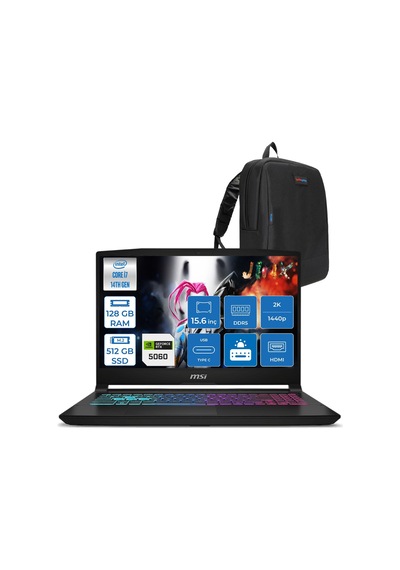 MSI Katana 15 HX B14WFK-449XTRF127 i7-14650HX 128 GB 512 GB SSD RTX5060 15.6" Free Dos Dizüstü Bilgisayar + Çanta