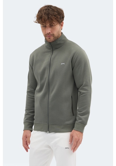 Slazenger Mendoza I Erkek Fermuarlı Dik Yaka Cepli Haki Sweatshırt Haki