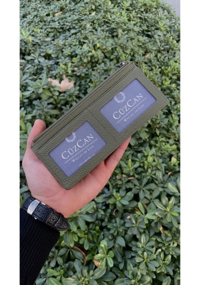 Haki Yeşil Peony Hakiki Deri Telefon Cüzdanı Yeşil