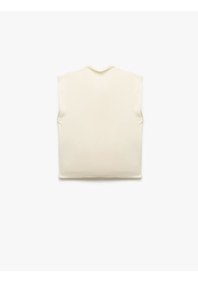 Koton Krep Kumaş Drape Detaylı Kolsuz Kruvaze Bluz Ekru 5sak60202pw Ekru