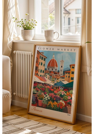 Floransa İtalya Çerçeveli Tablo Seyahat Severlere Salon Ve Ofis İçin Estetik Duvar Dekoru Travel Flower Market