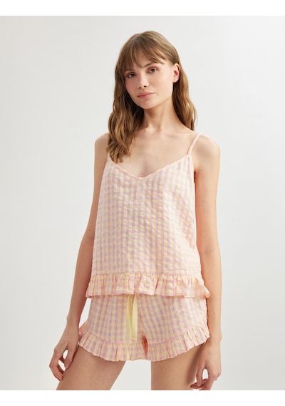 Koton Bol Kalıp Beli Bağlamalı Pötikareli Fırfırlı Şort Pijama Altı Pembe Desenli 5slk80027mw Pembe Desenli Koton Bol Kalıp Beli Bağlamalı Pötikareli Fırfırlı Şort Pijama Altı Pembe Desenli 5slk80027mw Pembe Desenli