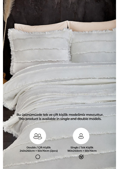 Evlen Home Pamuklu Echos Yatak Örtüsü Takımı Günlük Tek Kişilik 2 Parça Dolgulu El İşi Beyaz