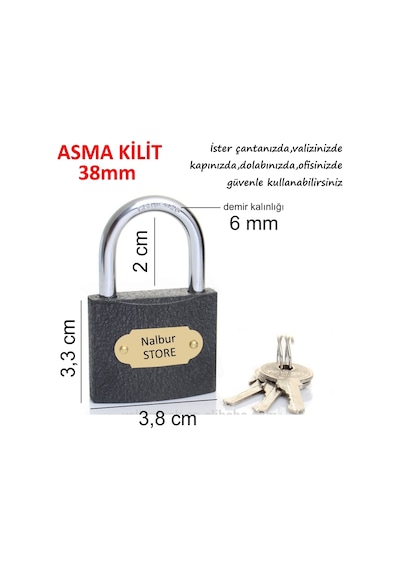 Dolap Kilidi Asma Kilit 38mm-dolabınızda-bavulunuzda-çantanızda-t