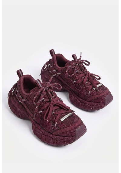 Kadın Bordo T11 İthal Işıltılı Taş Kaplama Özel Tasarım Sneaker Ayakkabı Kırmızı