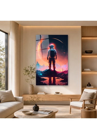 Kızıl Gezegende Duran Astronot Çerçevesiz Cam Tablo