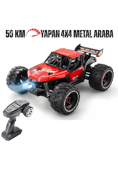 Oyuncak Uzaktan Kumandalı Metal Gövde 50 Km Hız Yapan 4x4 Off-road Arazi Aracı Şarjlı 1400 Mah Kırmızı