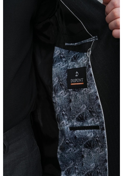 Dupont Classics Dupont Slim Fit Sivri Yaka 6 Drop Çift Yırtmaç Çizgili Viskon Kruvaze Erkek Takım Elbise Antrasit - Gri