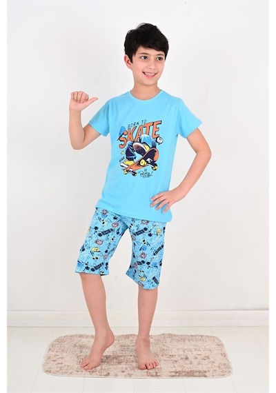 Vitmo erkek çocuk kapri  pijama takımı born to skate turkuaz