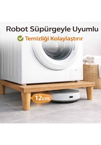 İmt Aksesuar Çamaşır Makinesi Yükseltici 60x60 Cm 12 Cm Platform Robot Süpürge Uyumlu Titreşim Azaltıcı Sonomo Meşe