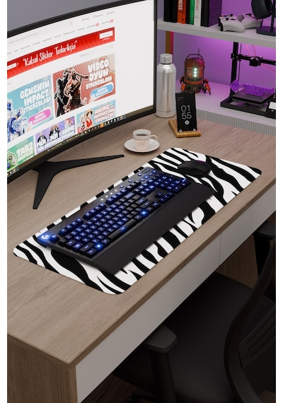 Zebra Kaymaz Dikişli Kauçuk Oyuncu Mousepad V5 - 70x30 Xl Gaming Mouse Pad Fare Altlığı