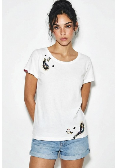 Shade Kadın Pamuk El İşi Nakış Detaylı  Tasarım T-shirt 1006 60282052 - Beyaz L