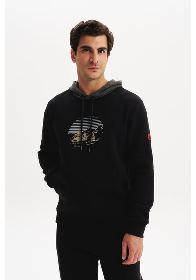AR-MA Arma Erkek Kapüşonlu Sweatshirt Örme 3 İplik Şardonlu, Yazı Baskılı,cepsiz, Sade Ve Şık, Regular Fit K30254628901 Siyah