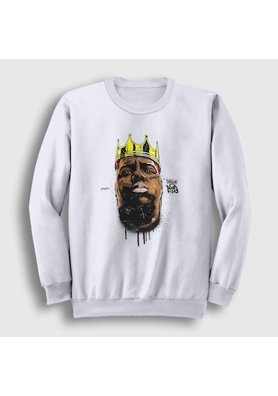 Presmono Unisex Crown The Notorious Bıg Sweatshirt Beyaz