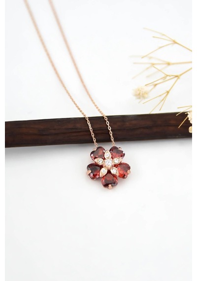 925 Ayar Papatya Silver Doğum Taşlı Unutma Beni Çiçeği Kolye.rose.gold.rodaj Gümüş