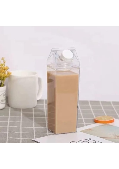 Şeffaf Süt Kutusu Tasarımlı İçecek Şişesi, Mika Su Kahve İçecek Şişesi 500 Ml Çok Renkli