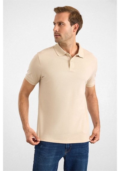 Süvari Bej Slim Düz Baskısız Pike Düğmeli Polo Yaka Tişört Sts1014000019-bj3